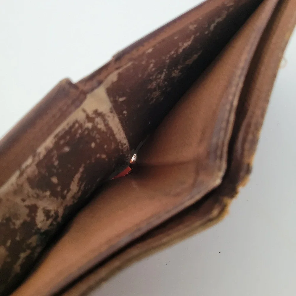 Louis Vuitton Monogram Bifold Wallet Brown Coated Canvas Coin Pocket Vintage